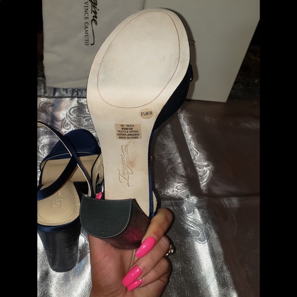 Vince Camuto Navy Satin Heels - Picture 3 of 10